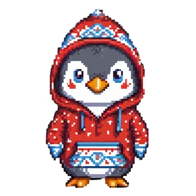 penguin wearing a red paisley pattern hoodie sticker