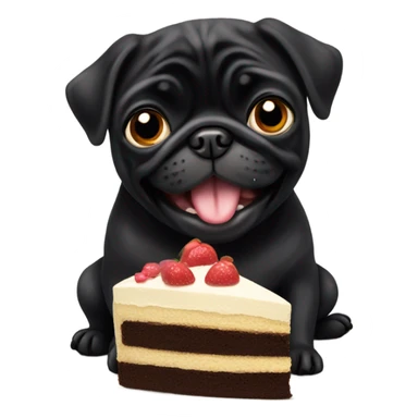 Black pug eating cake sticker
