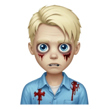 zombie boy with messy long blond hair blue eyes, designer shirt and hair pins sticker