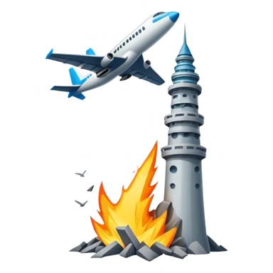 Tower with plane crashing into it  sticker
