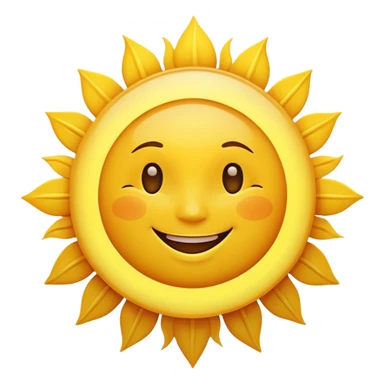A happy sun emoji, bright yellow with rays, smiling face. sticker