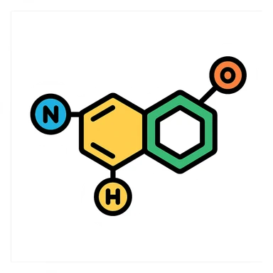 detailed dopamine molecule, showing atoms and bonds, vibrant colors, scientific illustration sticker