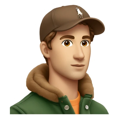 Polo Ralph Lauren, man with  brown hair and peach skin and brown eyes and ralph lauren cap sticker