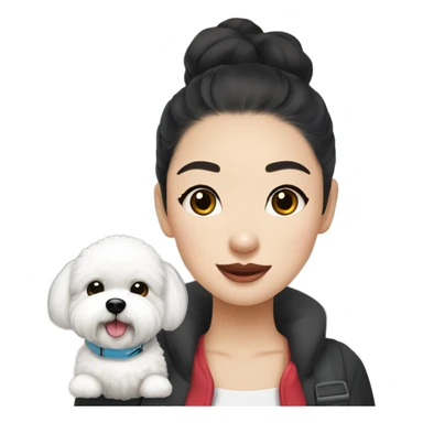 A cute korean style bichon frise with a dark-haired in a bun Asian woman at the airport  sticker