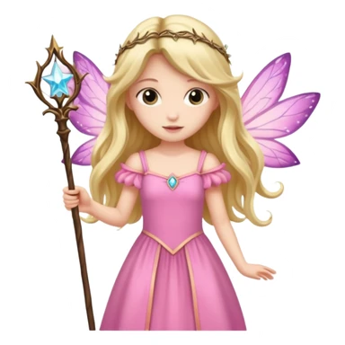 long haired fairy with small eyes, pink dress and a wand sticker