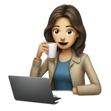 tired french girl with laptop drinking a lot of coffee sticker