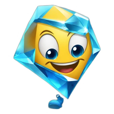 A blue brilliant diamond character with a funny face near the finish line sticker