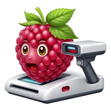 A raspberry scanning for a food with a scanner sticker