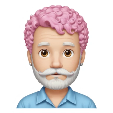 very white bearded and white mustached, pink short curly haired, wearing ear accessories sticker