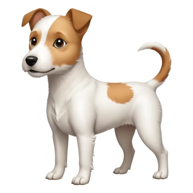 a full body slightly chubby white parson russell terrier looking dog the size of a kelpie with light brown long ears and a light brown patch on one eye and a large snout sticker