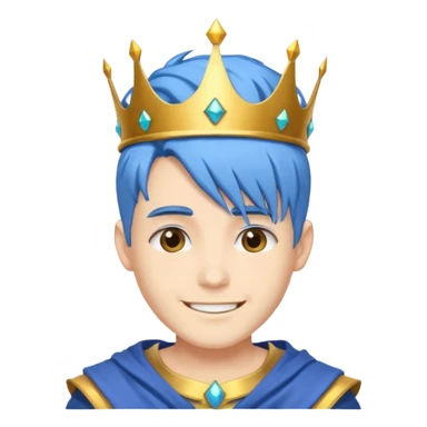 An anime man with blue hair and crown sticker