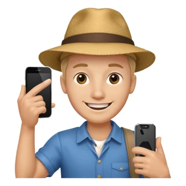 Draw a male tourist who pointed his phone for a photo sticker