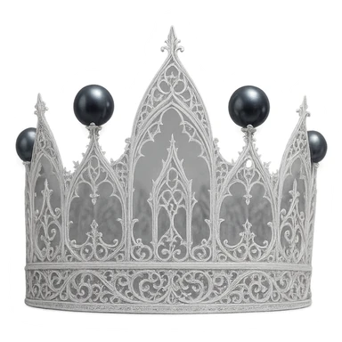 gothic crown in white gold with black pearls and lace-like filigree, ghostly and sophisticated sticker