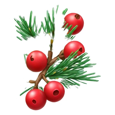 Pine branch with red berries and green needles, winter vibe sticker