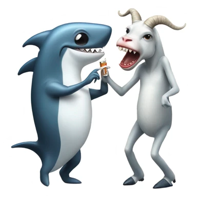 Dancing shark smoking a cigarette kissing a goat  sticker