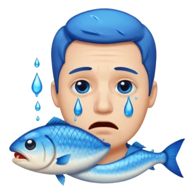 Man crying eating fish. make tears blue color sticker