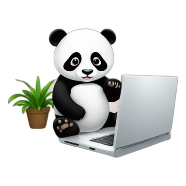 panda is working on laptop sticker