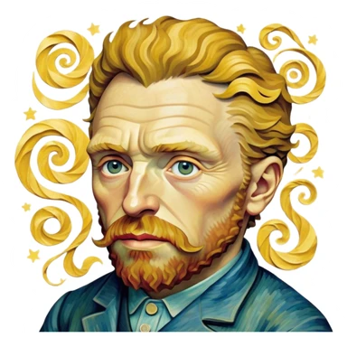 Cinematic Realistic Vincent van Gogh Pop Culture Emoji, featuring an expressive portrayal inspired by the legendary painter rendered with dynamic, swirling textures and artistic lighting. sticker