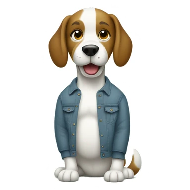 A confident cartoon dog in a gray sweater, blue jeans, and white sneakers on a muted green background. sticker
