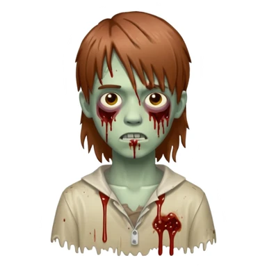 Chico adolescente zombie estilo drip con corte estilo mullet largo texturizado color castaño rojizo medio claro sticker