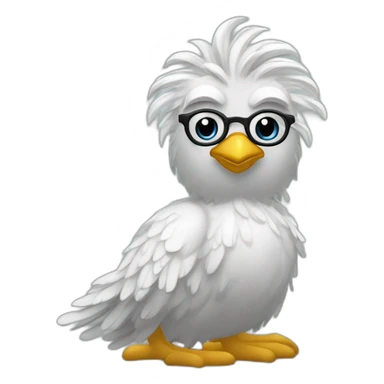Galinha com cabelos loiros e oculos deitada numa cama de luxo sticker