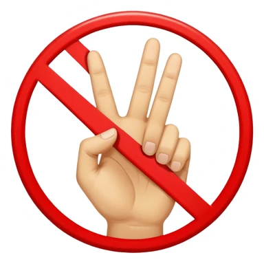 invented traffic sign: red circle with two fingers crossed in X, diagonal prohibition line sticker
