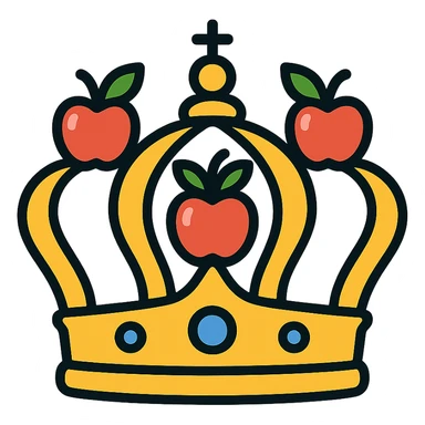 classic royal crown decorated with red apples and green leaves, luxurious and ornate sticker