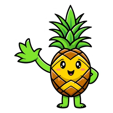 friendly pineapple character waving hello sticker