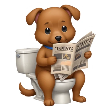Dog sitting on toilet reading newspaper sticker