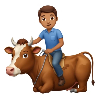 brown cow riding a man sticker
