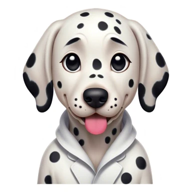 Cinematic Comical Dalmatian Portrait Emoji, Head tilted dramatically with an exaggeratedly shocked or offended expression, showcasing a striking white coat with bold black spots, wide, expressive dark eyes filled with exaggerated disbelief, Simplified yet hilariously expressive features, highly detailed, glowing with a slightly sassy glow, high shine, dramatic yet playful, stylized with an air of attitude, bright and endearing, soft glowing outline, capturing the essence of a sassy and over-the-top companion, so meme-worthy it feels like it could side-eye its way into internet fame instantly! sticker