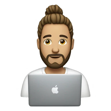 man with bun and beard at a macbook sticker