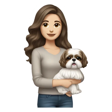 Young brunette hair woman with a cream shih tzu in her arms long wavy hair sticker