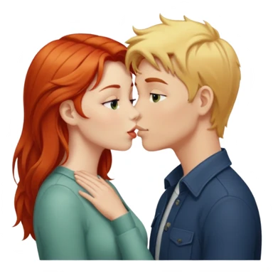 Red hair girl and blonde boy kissing sticker