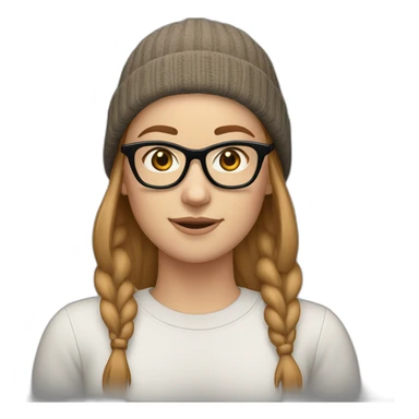 30 year old white woman short straight light brown hair with a beanie on her heard and glasses sticker