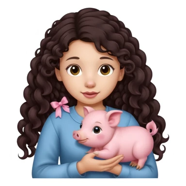 Ragazza bellissima capelli lunghi scuri con piccolo maialino sticker