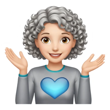 silver, short, wavy-haired with curls, smiling/excited pretty lady, silver top, clapping hands

 sticker