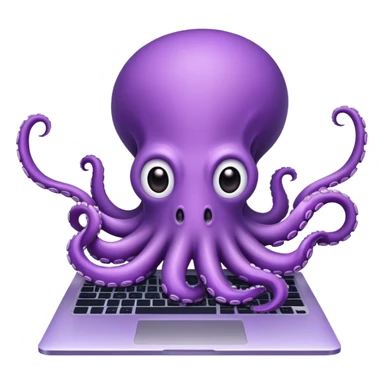 Purple octopus typing on laptop   sticker