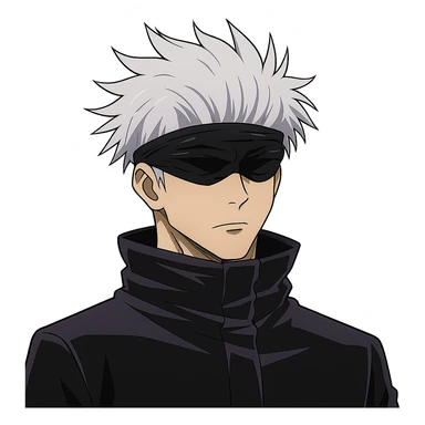 Gojo Satoru, white hair, blindfold, serious expression, inspired by Jujutsu Kaisen, anime style, no background sticker