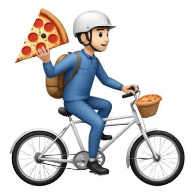 Man riding a bike with pizza  sticker