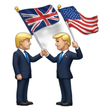 macron qui cerre la main a donalde trump avec des drapeau francais et uk derriere sticker