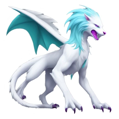 White badass elegant wild beautiful natural cute badass epic anthro modern albino sergal-vernid-creature with cyan mane and magenta eyes with cyan edgy stripes, full body, blue pretty hair,  sticker