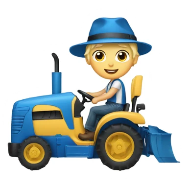 blonde boy with a blue hat driving a blue tractor  sticker