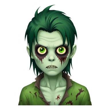 brunette zombie boy with horror green skin and long messy black hair sticker