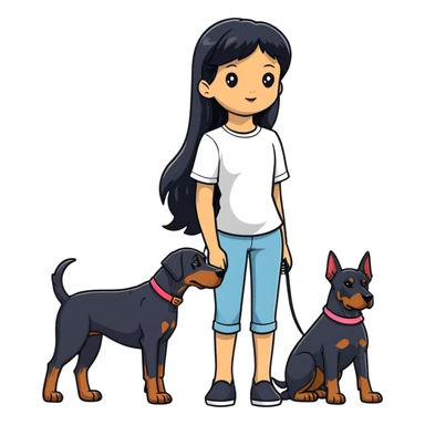 girl with long black hair and doberman dog sticker