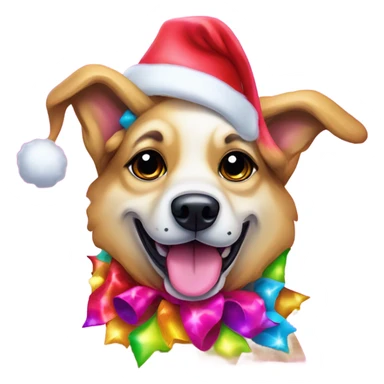 Lisa frank Christmas dog with Santa hat sticker