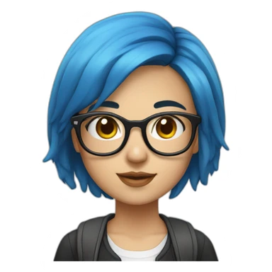 school girl with blue hair, square black frame glasses sticker