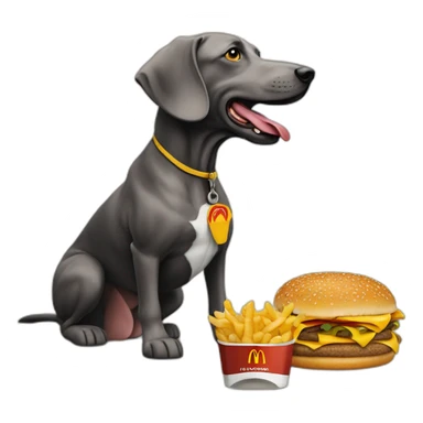 Braque de weimard avec un menu McDonald's sticker