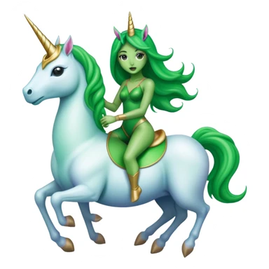 alien green woman, rides unicorn
 sticker