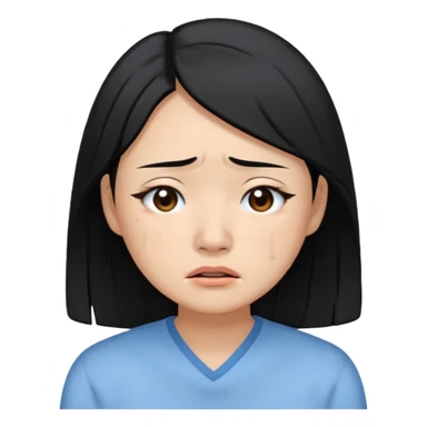 A crying East Asian woman with black hair, wearing light blue clothing. Her skin appears dry. sticker